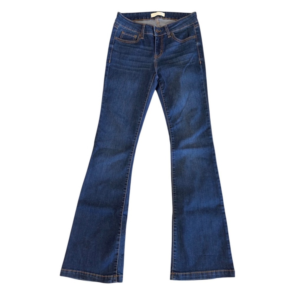 Happily Grey Womens Dark Wash Flare Jeans Size 1/25 HG26114DOU Mid Rise Stretch